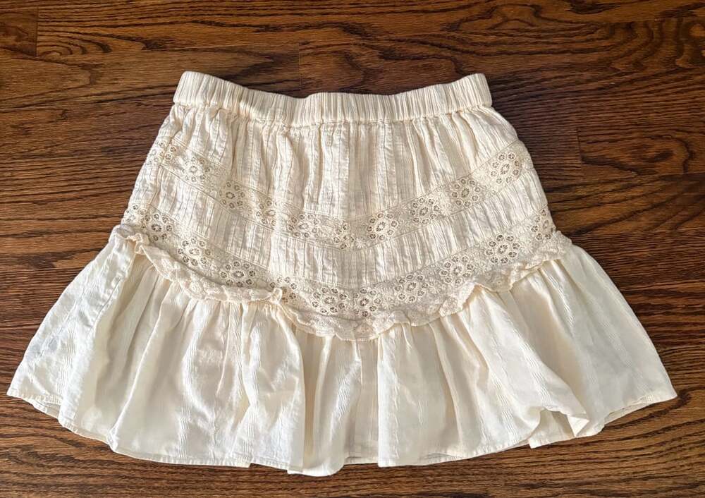 LoveShackFancy Cove Lace Eyelets Cotton Mini Skirt Ivory